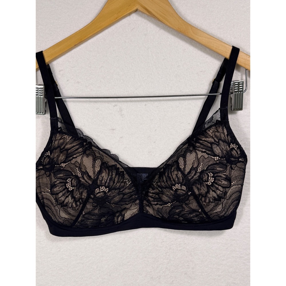 Soma Wireless Bra Womens 34DD Black Nude Lightly Lined Floral Lace Mesh Wing